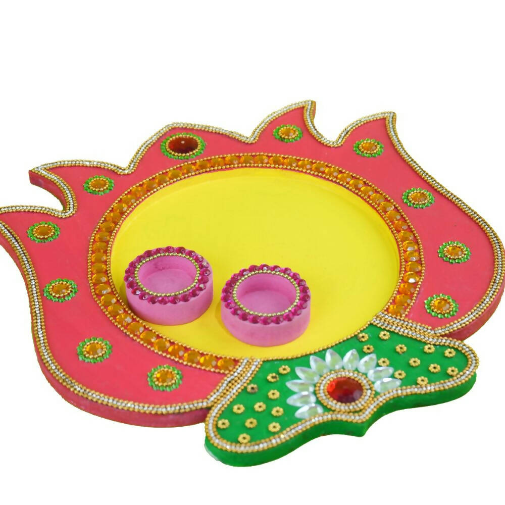 Kundan HandiKrafts Mdf Lotus Pooja Thalis - Pink | Swadesiicart