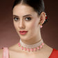 NVR Women's Pink Artificial Beads Layered Necklace with Drop Earring - Swadesiicart