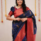 DEIANA'S Beautiful Designer Golden zari Soft Lichi Silk Saree - Navy Blue - Swadesiicart