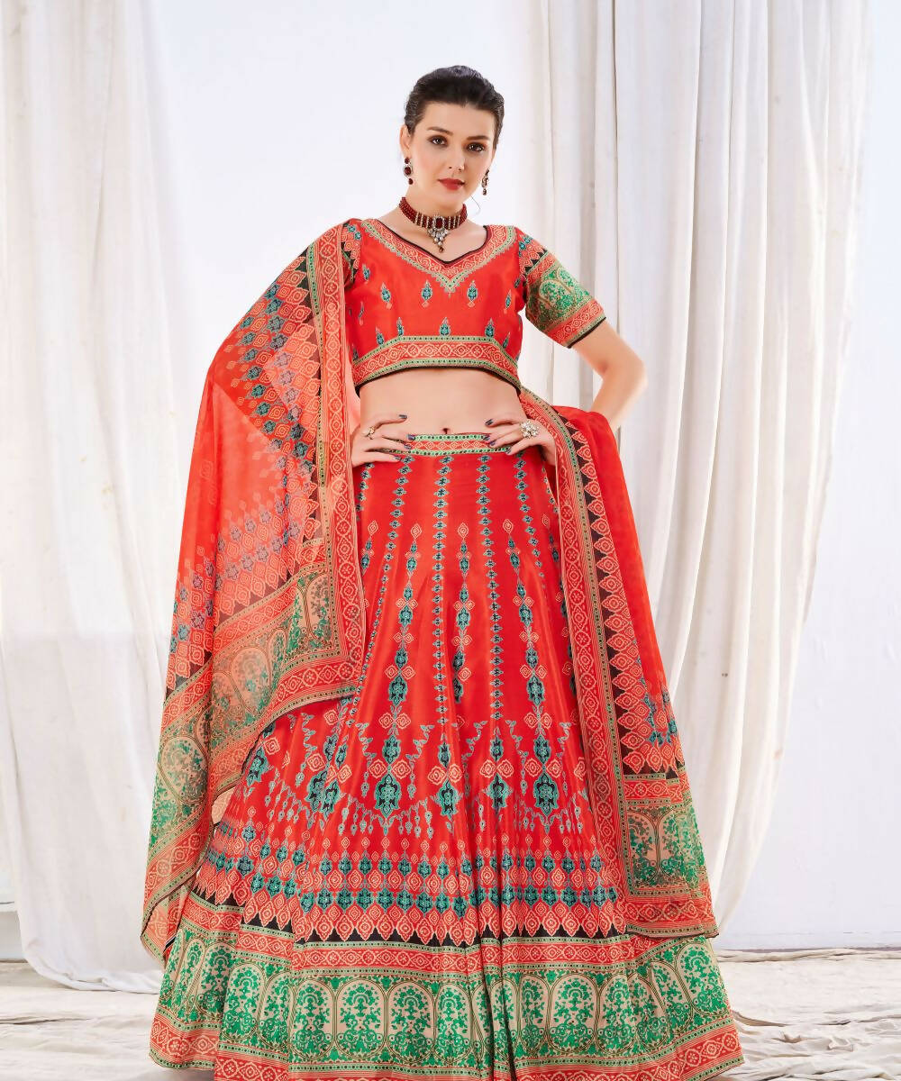 Wedding Designer Red Chinon Lehengha Choli - Anbazaar | Swadesiicart