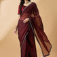 Brown Organza Swaroski Diamond Work Saree with Unstitched Blouse - Radha