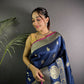 Joban Fashion Navy Blue Banarasi Soft Lichi Silk Paisley Saree | Swadesiicart