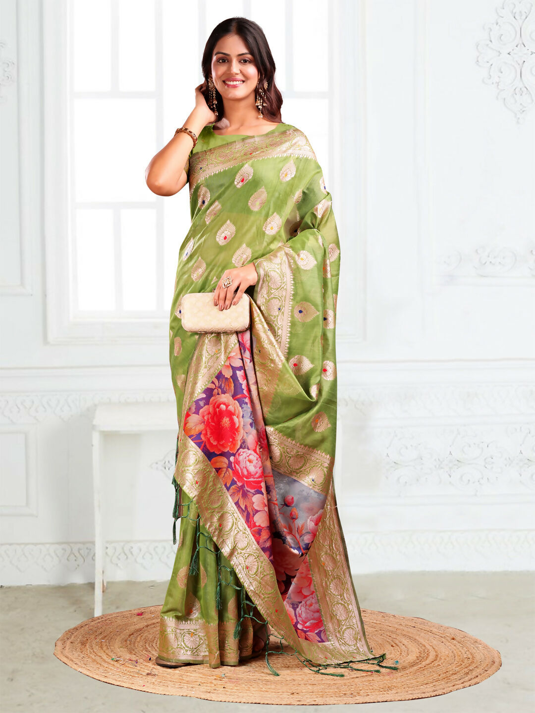 Shree Shyam Fashion Linen Cotton Green Saree