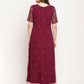 Ahalyaa Women Wine Crepe Glitter Print Dress | Swadesiicart