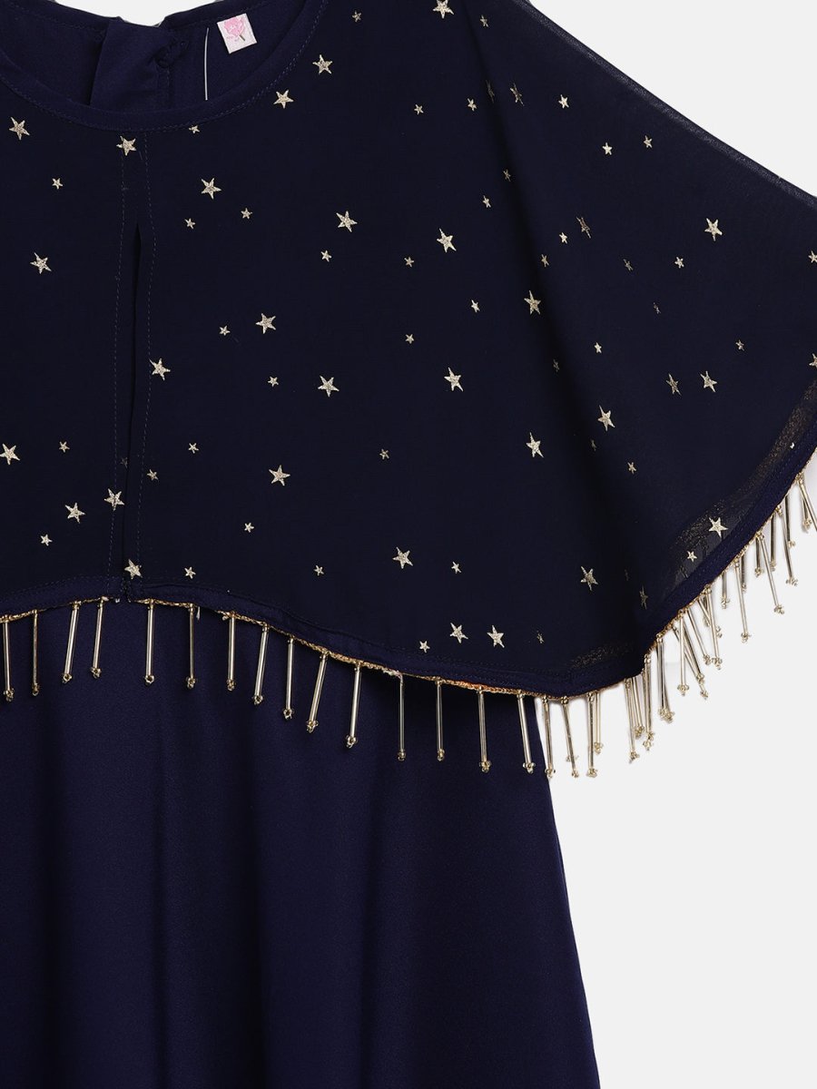Ahalyaa Blue Crepe, Georgette A-Line Girl's Kurta | Swadesiicart