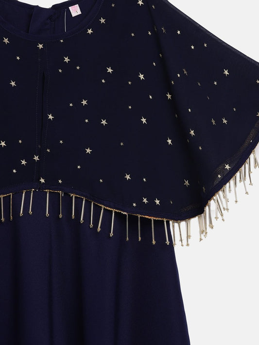 Ahalyaa Blue Crepe, Georgette A-Line Girl's Kurta | Swadesiicart