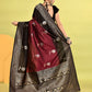 Joban Fashion Maroon & Black Plain With Weaving Border Banarasi Silk Sarees | Swadesiicart