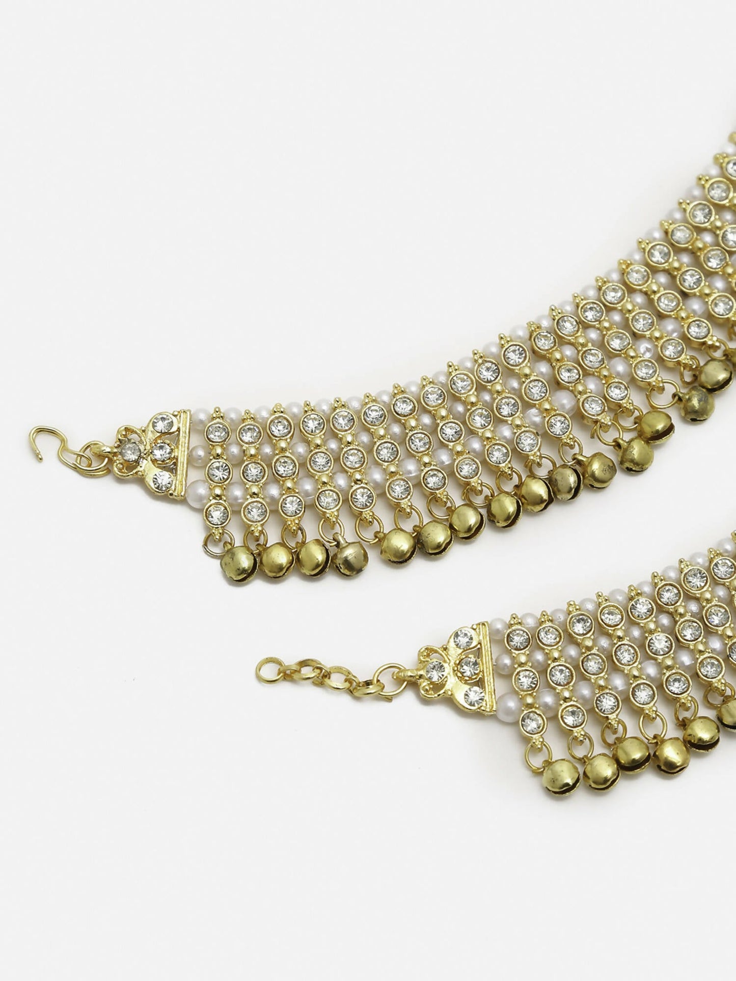 Women's Gold White Ghungroo Anklets - Ruby Raang | Swadesiicart