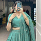 Lorenvalley Seagreen Pure Chanderi Plain With Zari Weaving Work Border Lehenga Choli | Swadesiicart