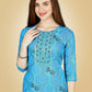 Jyoti Fashion Women's Sky Blue Viscose Rayon Embroidered Kurta Pant Set | Swadesiicart