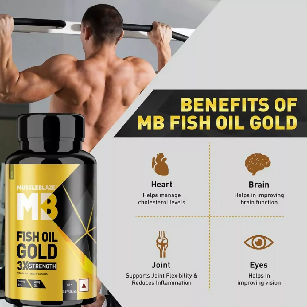 MuscleBlaze Omega 3 Fish Oil Gold Capsules | Swadesiicart