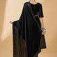 Black Satin Solid Sequence Work Saree with Stitched Blouse - Dharavi