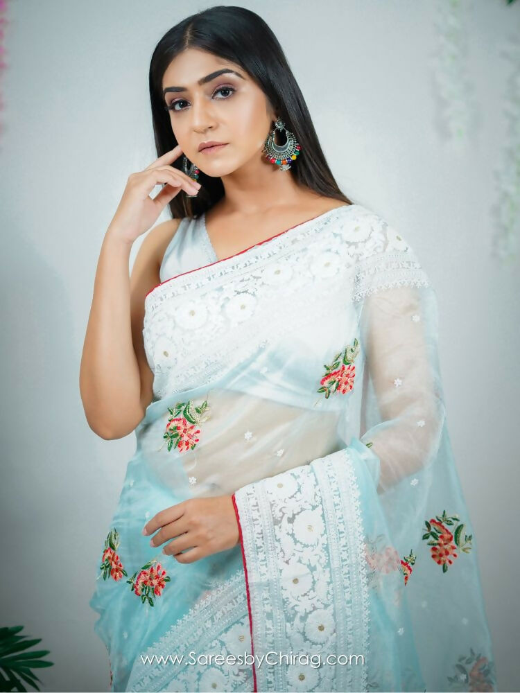 Vamsee Sambhuti Sea Green Organza Saree - Swadesiicart