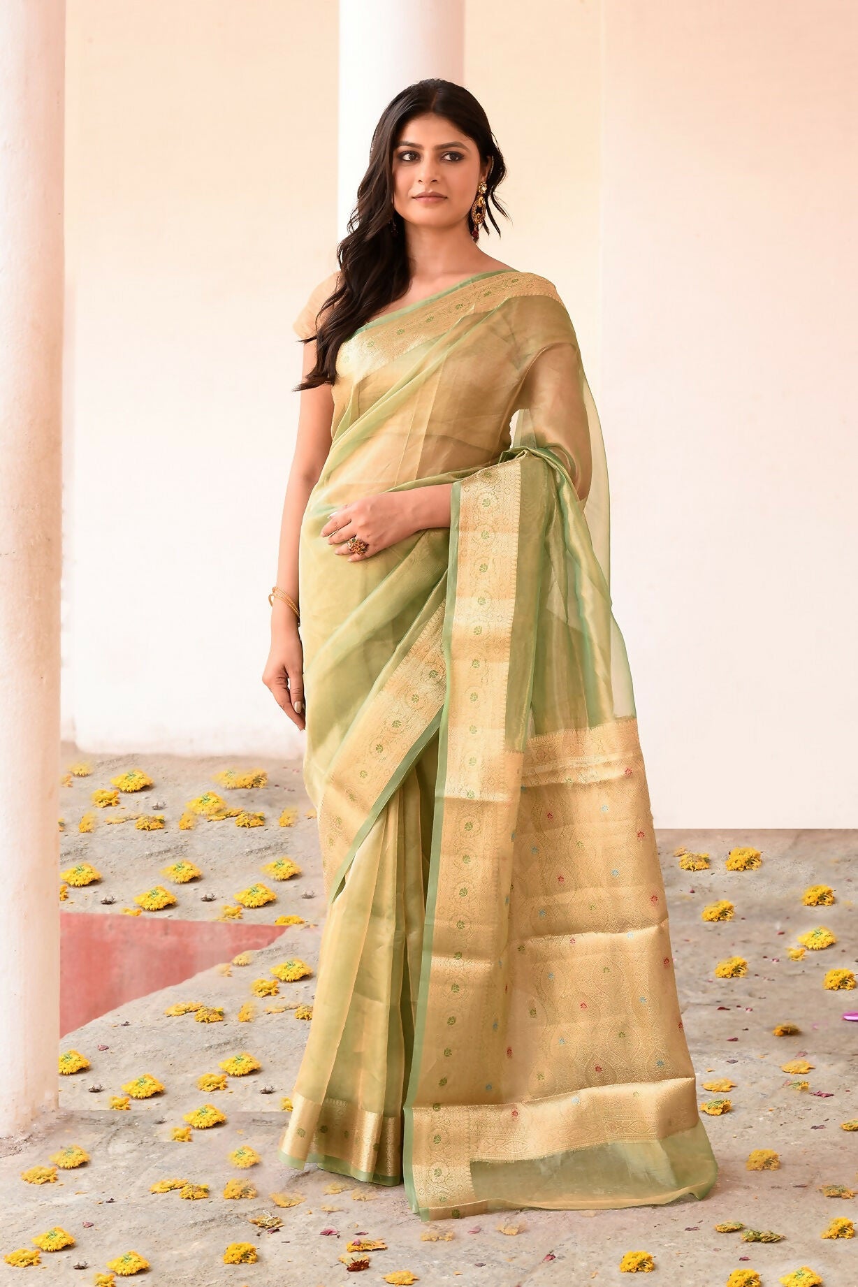 Joban Fashion Green Pure Banarasi Tissue Saree | Swadesiicart