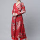 Ahalyaa Women Red Georgette Digital Floral Printed Kurta Palazzo Set - Swadesiicart