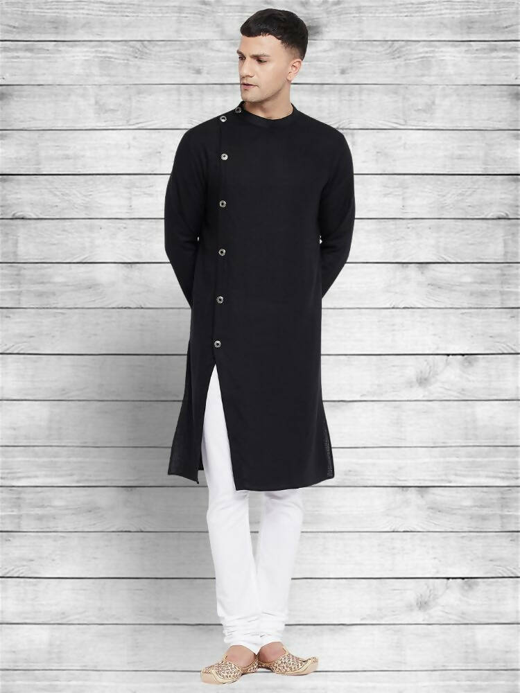 Even Apparels Black Cotton Linen Asymetrical Kurta - Black | Swadesiicart