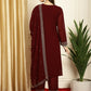 Jyoti Fashion Women's Maroon Georgette Resham Thread & Sequin Kurta with Trouser & Dupatta | Swadesiicart