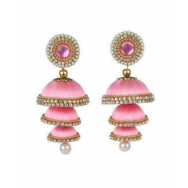 Baby Pink Color - 3 Step Jhumki Earrings - Madhu Collections