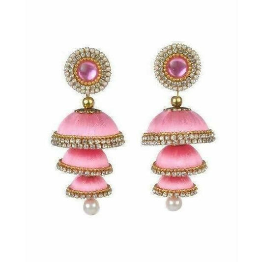 Baby Pink Color - 3 Step Jhumki Earrings - Madhu Collections
