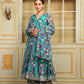 Pomcha Jaipur Blue Saadgi Phulwari Anarkali Set | Swadesiicart