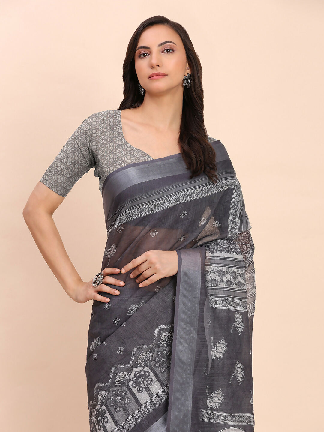 Shree Shyam Fashion Linen Cotton Black Saree