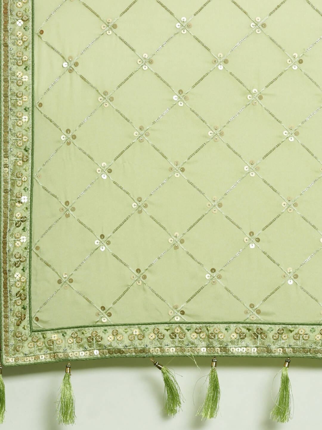 House of Panchhi Pista Green Pure Georgette Embroidered Lehenga & Blouse, Dupatta | Swadesiicart