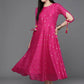Ahalyaa Women Foil Printed A-Line Midi Ethnic Dress - Pink Color | Swadesiicart