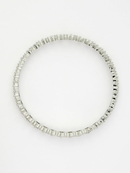 NVR Women's Set of 2 Silver-Plated CZ Stone-Studded Handcrafted Bangles - Swadesiicart