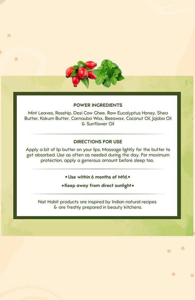 Nat Habit Mint Rosehip Lip Butter - Swadesiicart