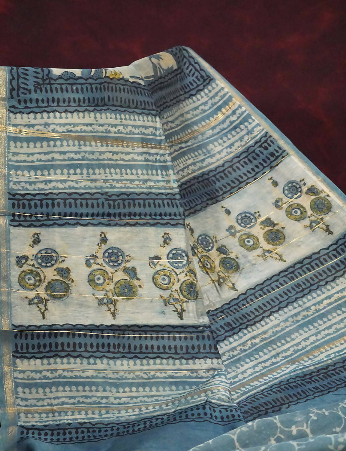 Shades Of Off White And Grey Printed Chanderi Saree For Regular/Office Wear By Gayathri Reddy Designer Studio | Swadesiicart