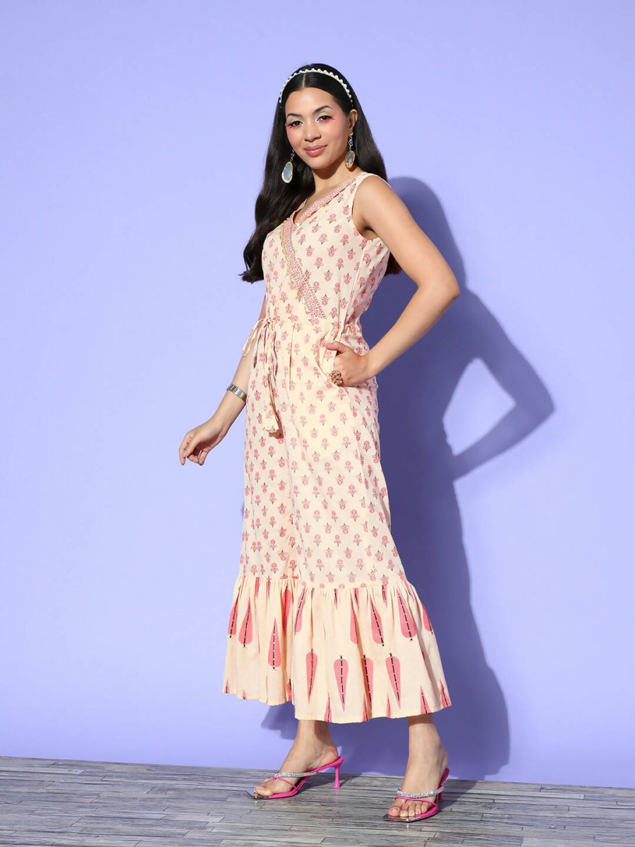 Ahalyaa Women's Traditional wear Jumpsuit - Beige | Swadesiicart