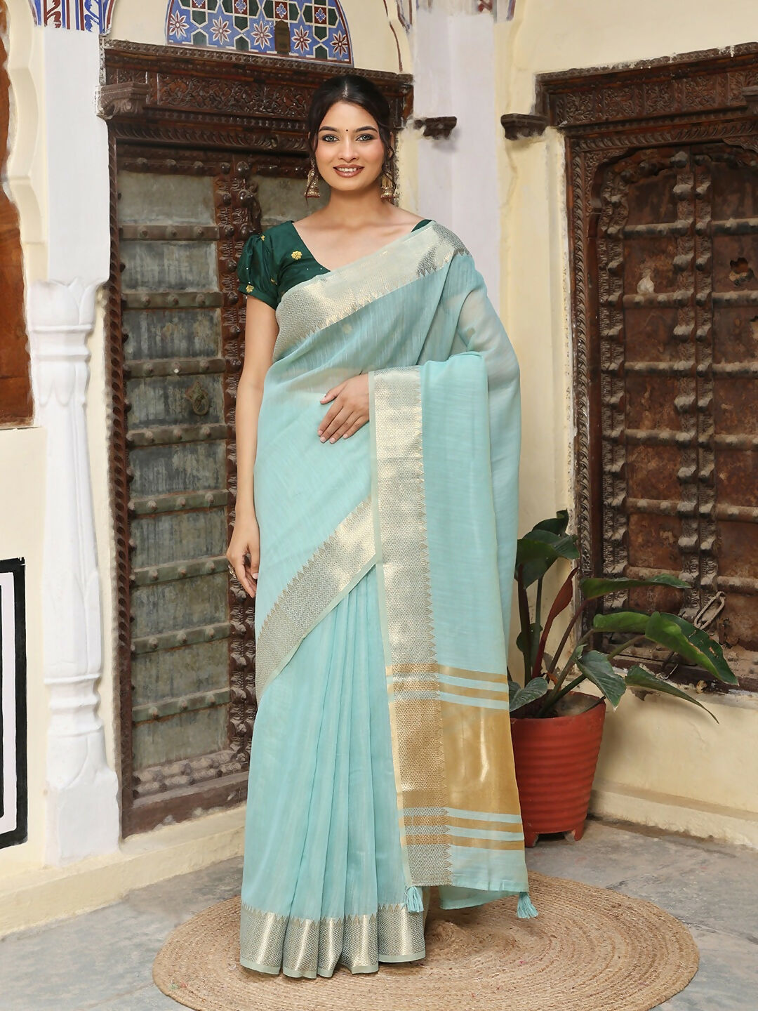 Shree Shyam Fashion Sky Blue Cotton Saree