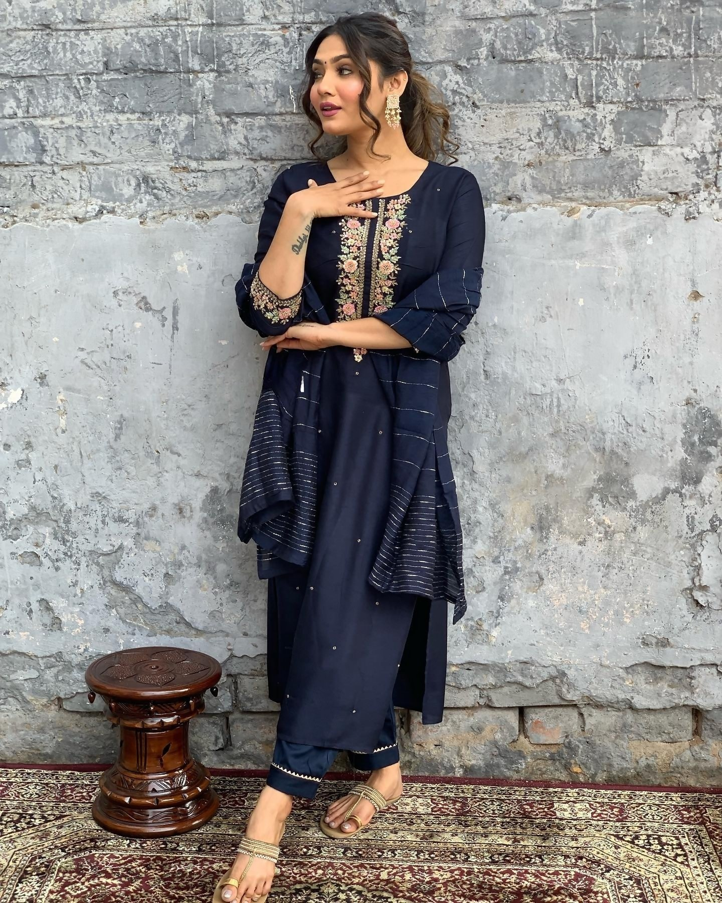 The52 Blue Women's Gorgeous Embroidered Viscose Chanderi Fabric Straight Kurta Pant with Dupatta Set - Swadesiicart