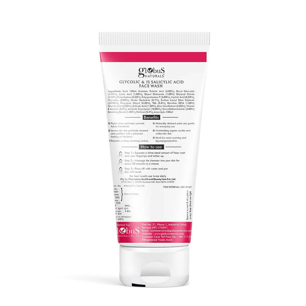Globus Naturals Pimple Clear Glycolic & Salicylic Acid Face Wash - Swadesiicart