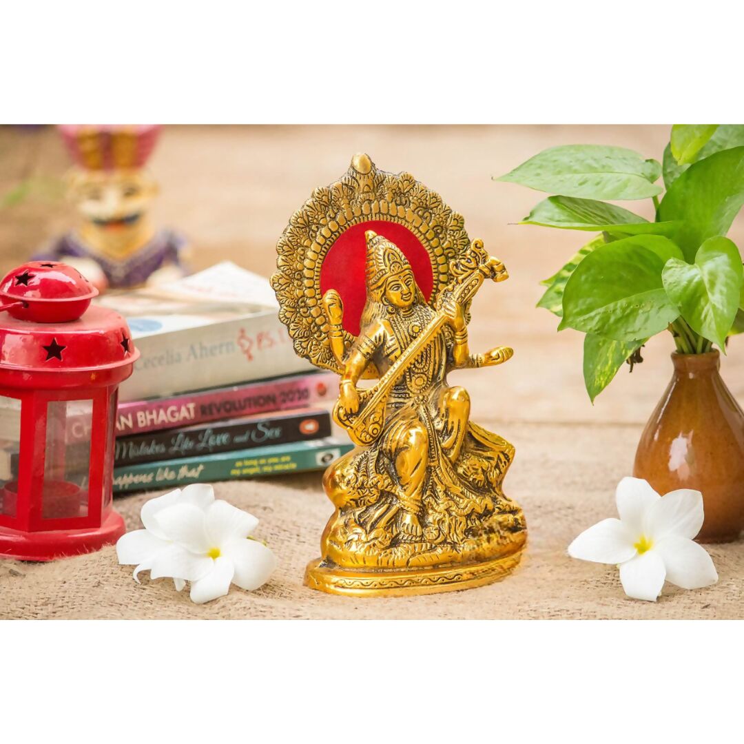 Articia Metal Goddess Saraswati Idol - Swadesiicart