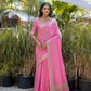 Vishnu Weaves Women's Pink Pure Cotton Zari Woven Saree with Blouse - Swadesiicart