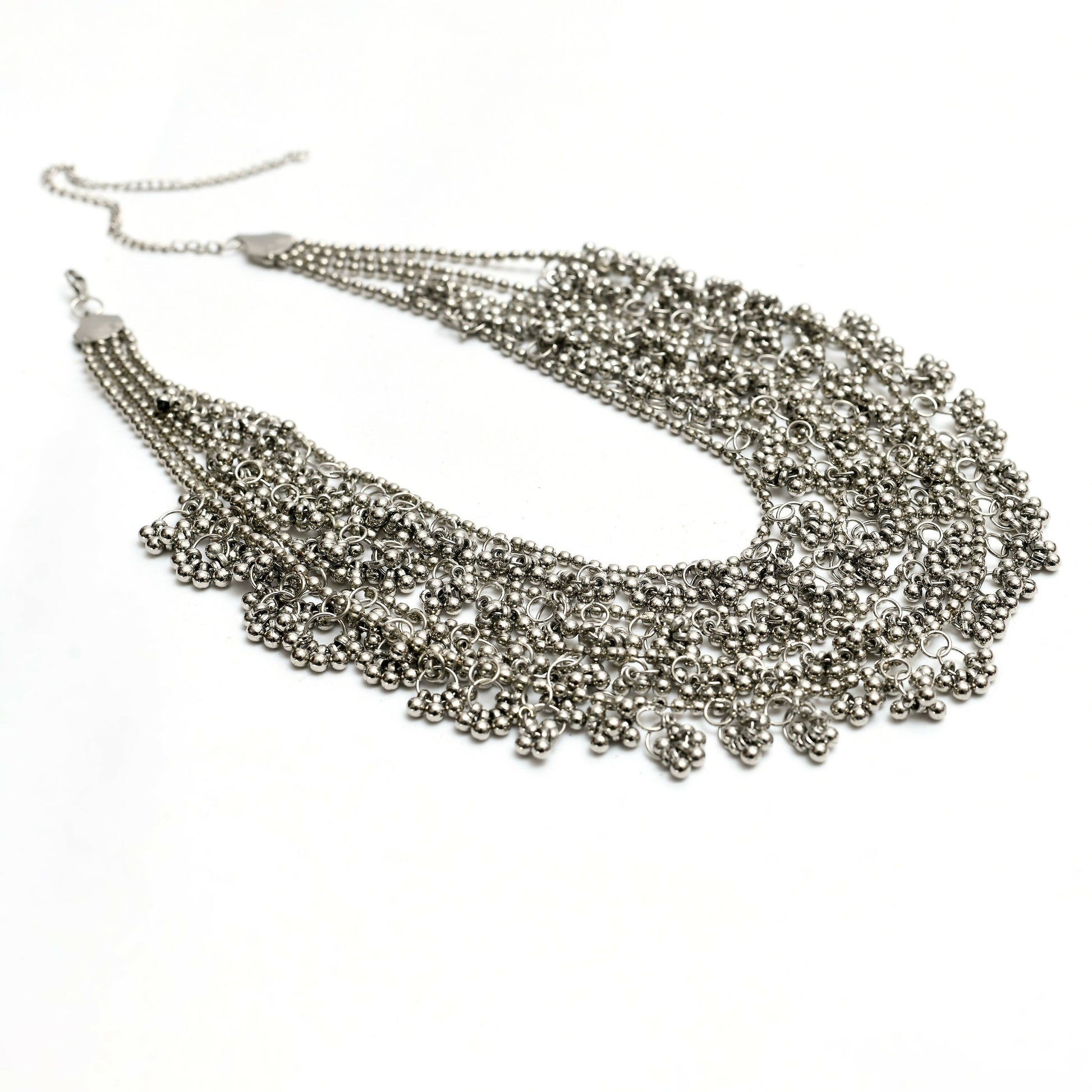 Mominos Fashion Johar Kamal Oxidised Silver-Plated Brass Finish Ghungroo Necklace with Earrings For Women - Swadesiicart