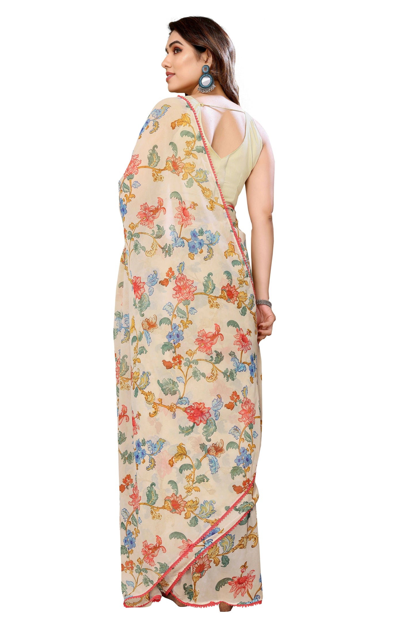 Women's Partywear Designer Off white Georgette Fancy Saree - Satrangi | Swadesiicart