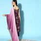 Ahalyaa Women's Wine Crepe Gold Smoke Printed Kurta Pant Set With Dupatta | Swadesiicart
