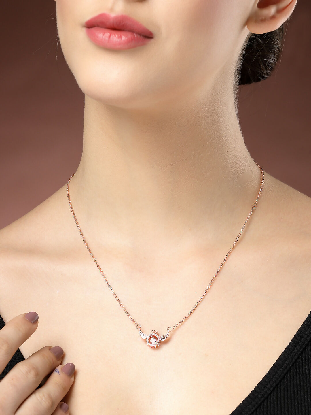 NVR Women's Rose Gold American Diamond Metal Chain - Swadesiicart