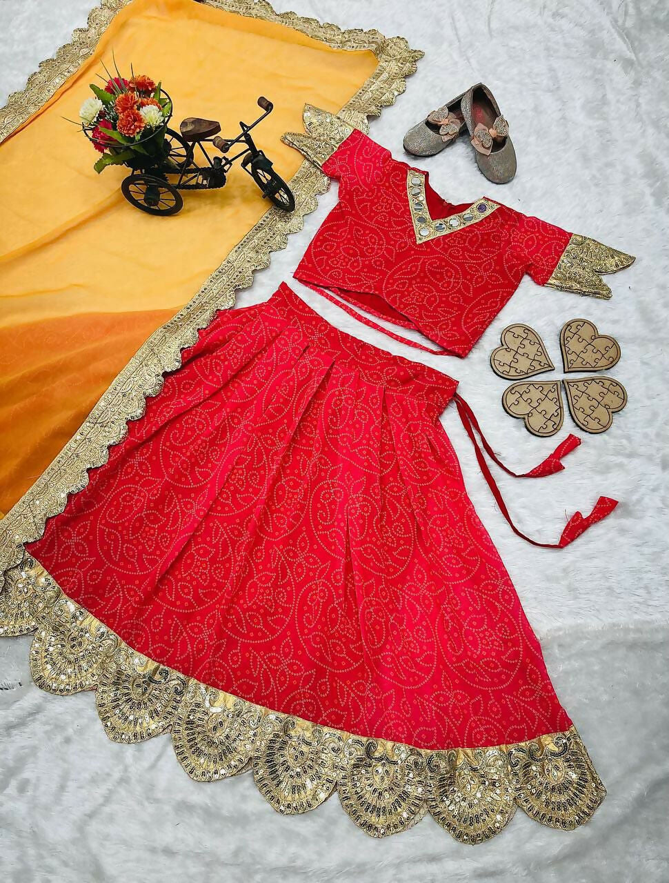 Jyoti Fashion Beautiful Red Faux Georgette Digital Printed with Sequins Embroidered Kids Lehenga Choli Set | Swadesiicart