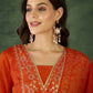 The52 Orange Women's Gorgeous Embroidered Chinon Fabric Flared Kurta Pant and Dupatta Set - Swadesiicart