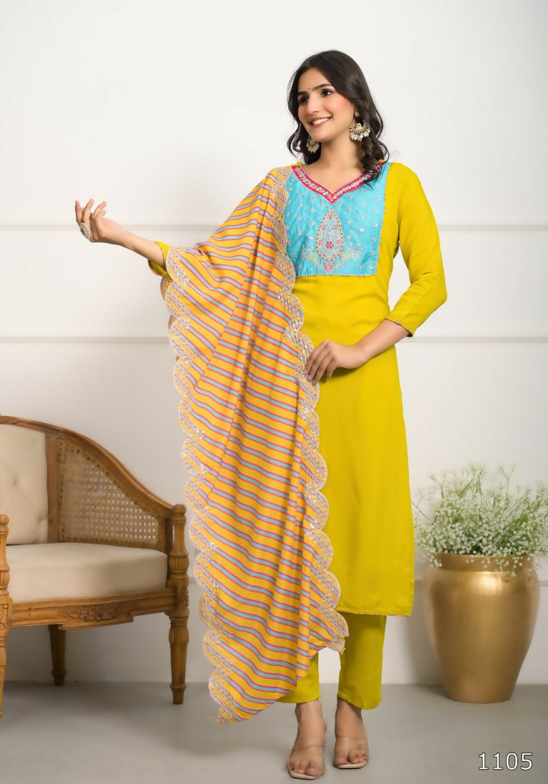 Festive Wear Ethnic Yellow Viscose Stitched Suit With Dupatta - Tanisha | Swadesiicart