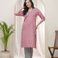 Vaasva Women Pink Cotton Printed Straight Kurti With Pant - Swadesiicart