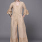 Ahalyaa Off White & Pink Printed Basic Jumpsuit - Swadesiicart