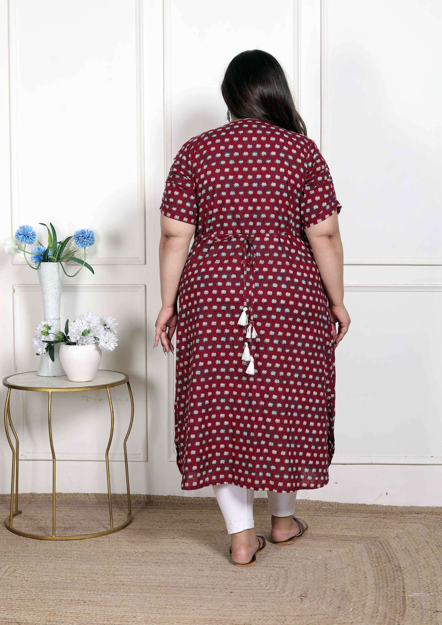 Miravan Women's Plus Size Relaxed Fit Red Floral Printed A-Line Pure Cotton Kurta - Swadesiicart