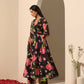 Pomcha Jaipur Black Gul Gulabi Phool Anarkali Set | Swadesiicart