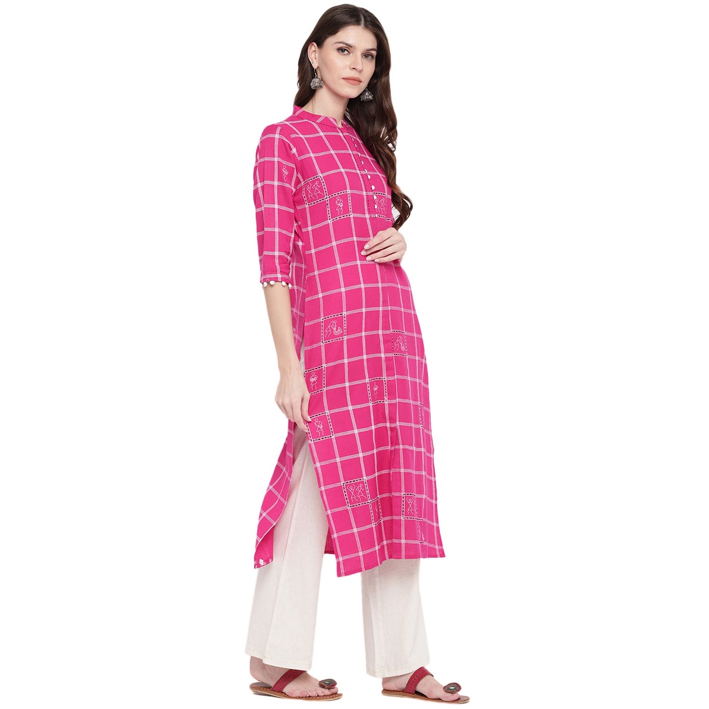 NOZ2TOZ Women Pink Cotton Kurti (1pc) - Swadesiicart