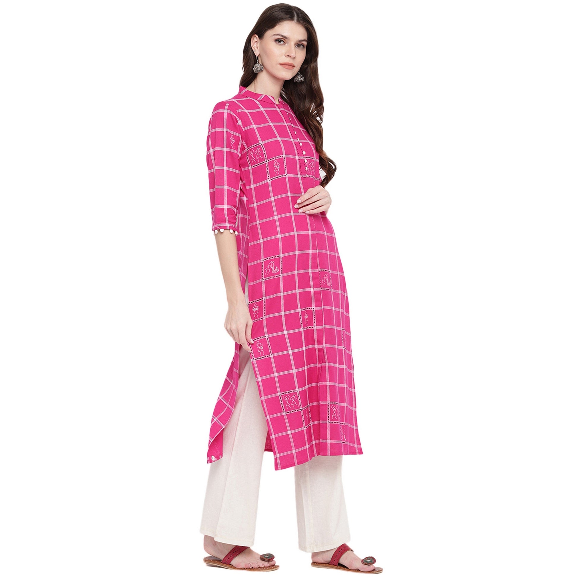 NOZ2TOZ Women Pink Cotton Kurti (1pc) - Swadesiicart