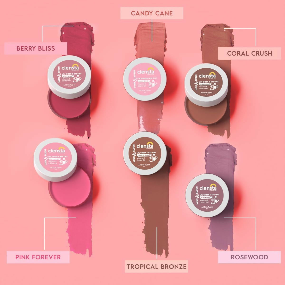 Clensta Lip Cheek Tint - Candy Cane - Swadesiicart